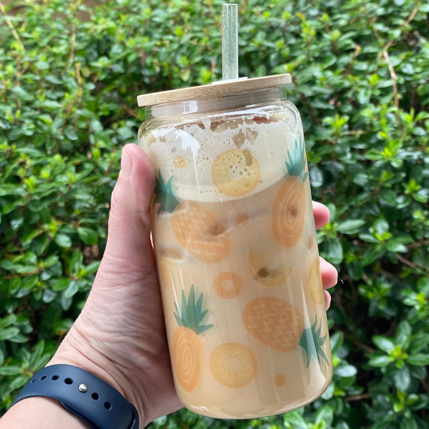 Pineapple Can Glass with Straw and Lid
