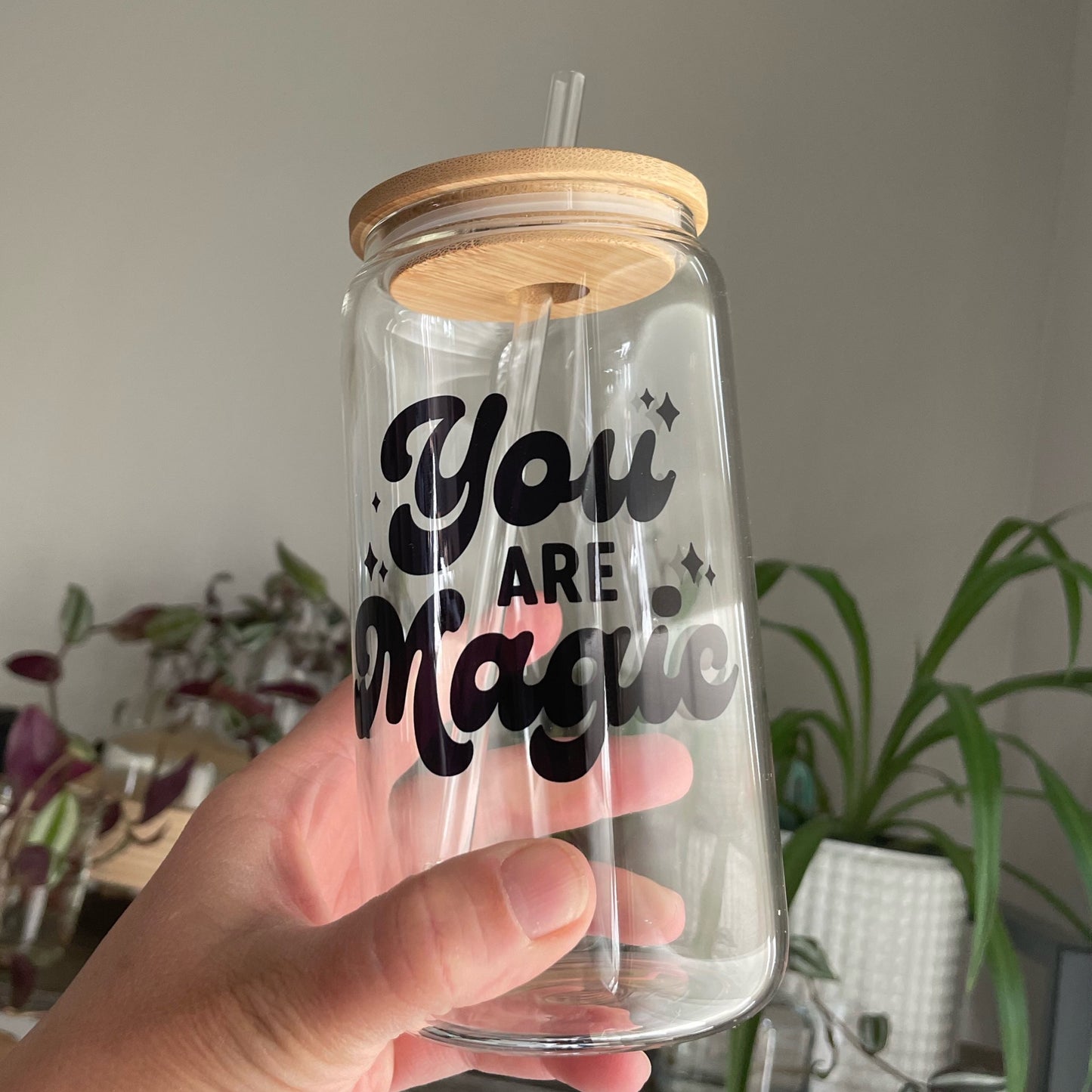 You Are Magic Can Glass with Straw and Lid