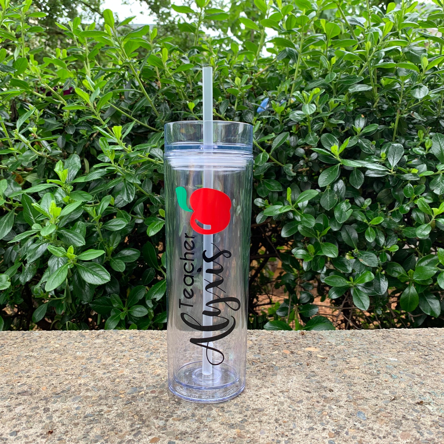 Personalized Teacher Name Water Tumbler with Apple