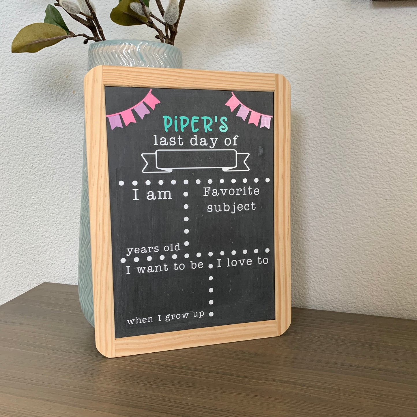 Personalized Back to School Chalkboard with Flags