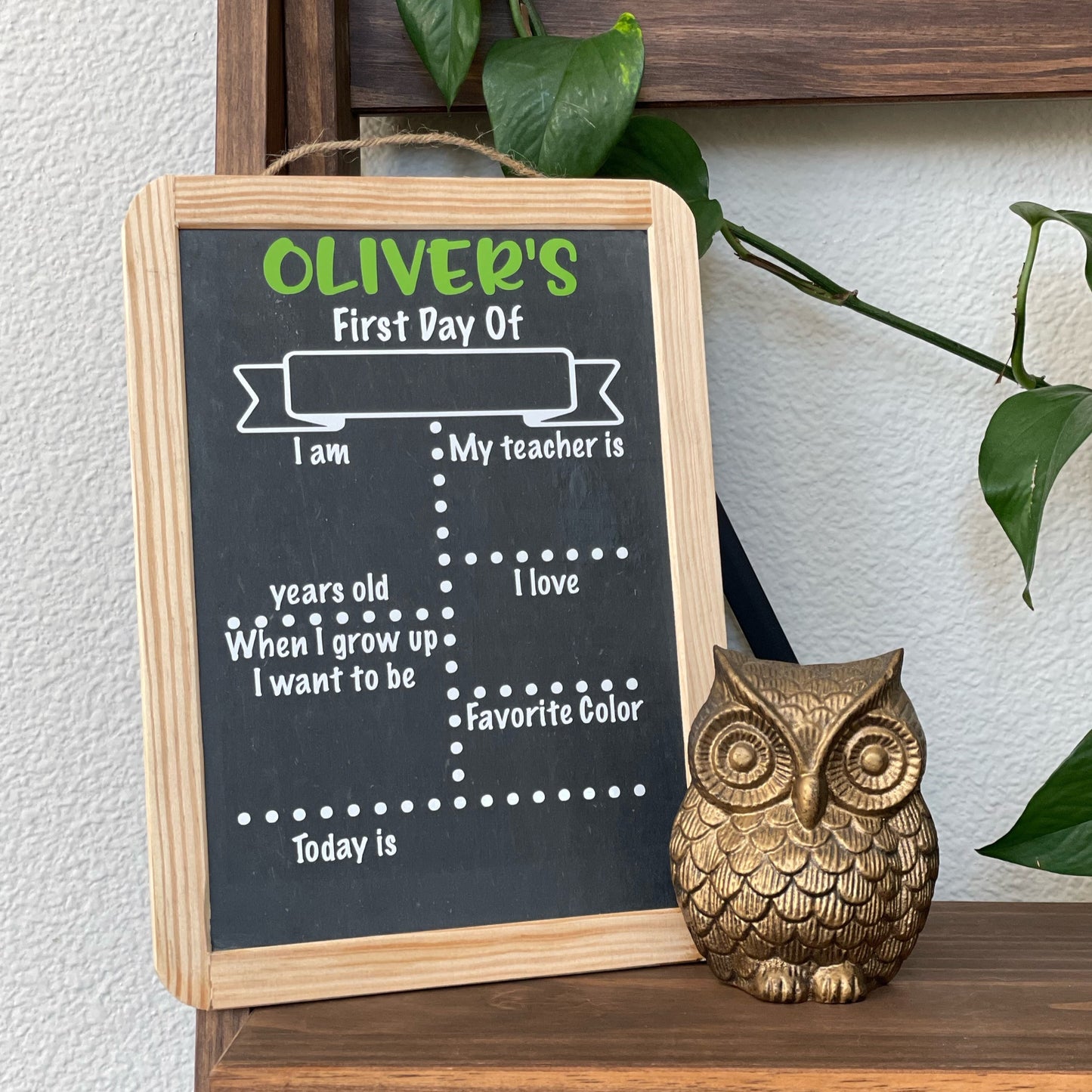 Personalized School Chalkboard with Twine Hanger