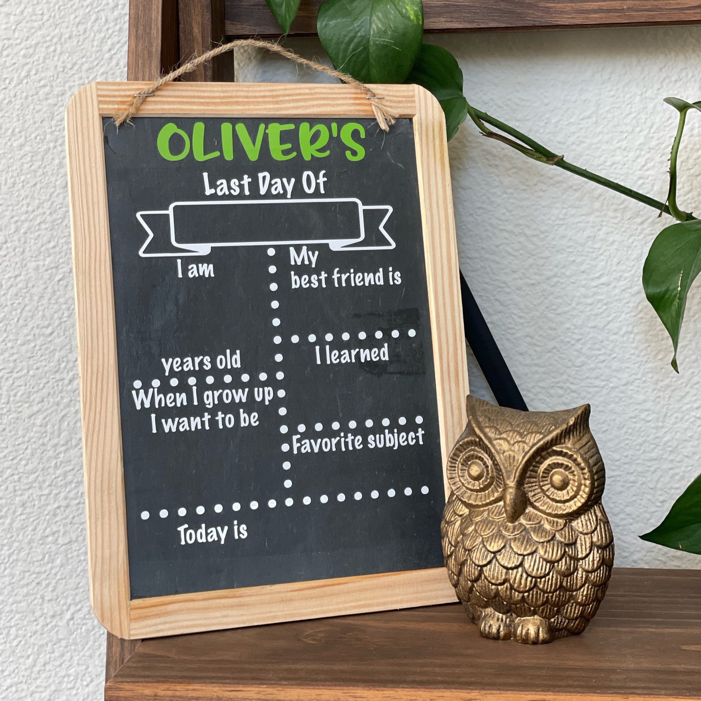 Personalized School Chalkboard with Twine Hanger