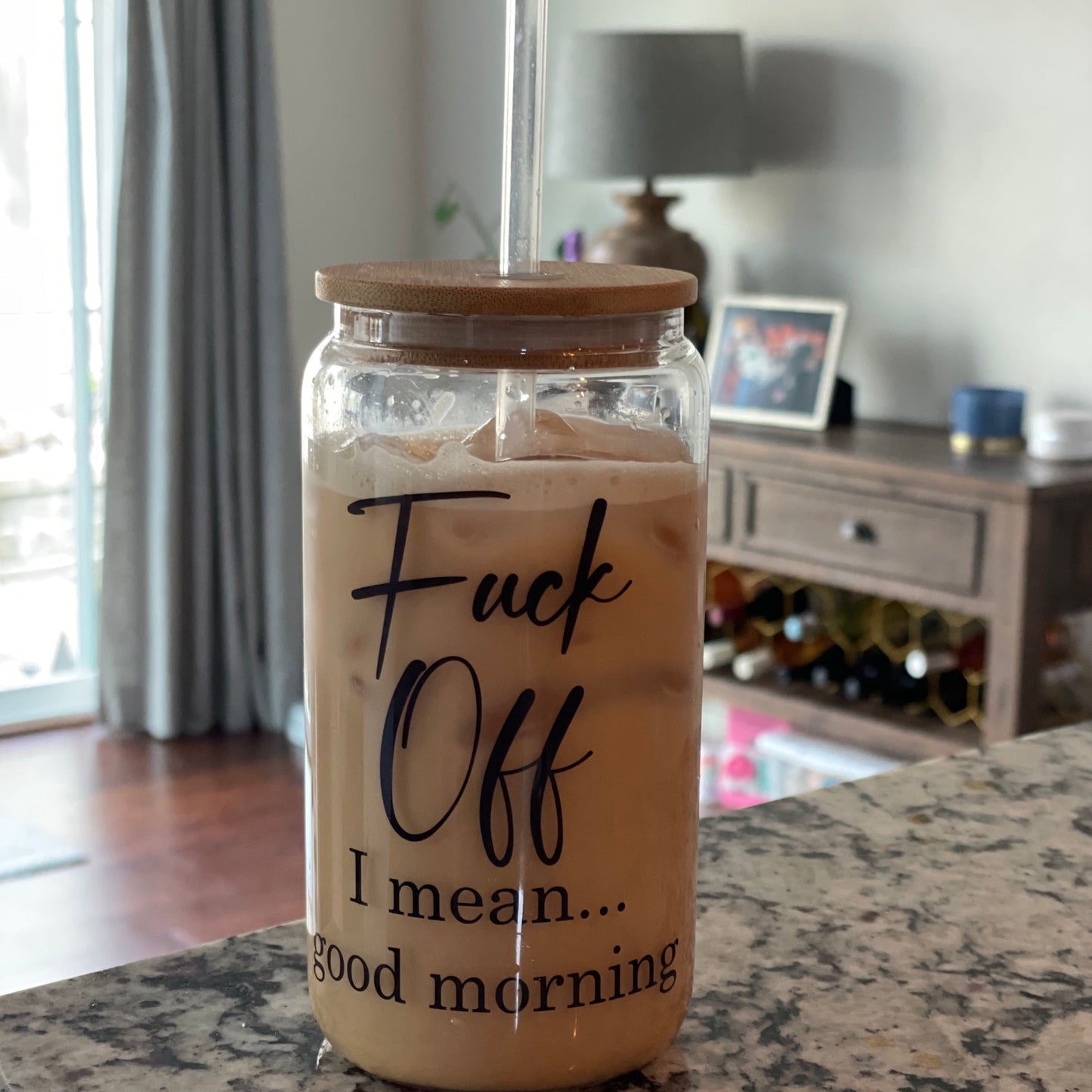 F*ck Off, I Mean Good Morning Can Glass with Straw and Lid