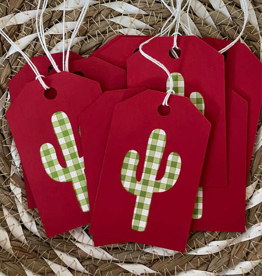 Red and Green Christmas Cactus Gift Tag Set
