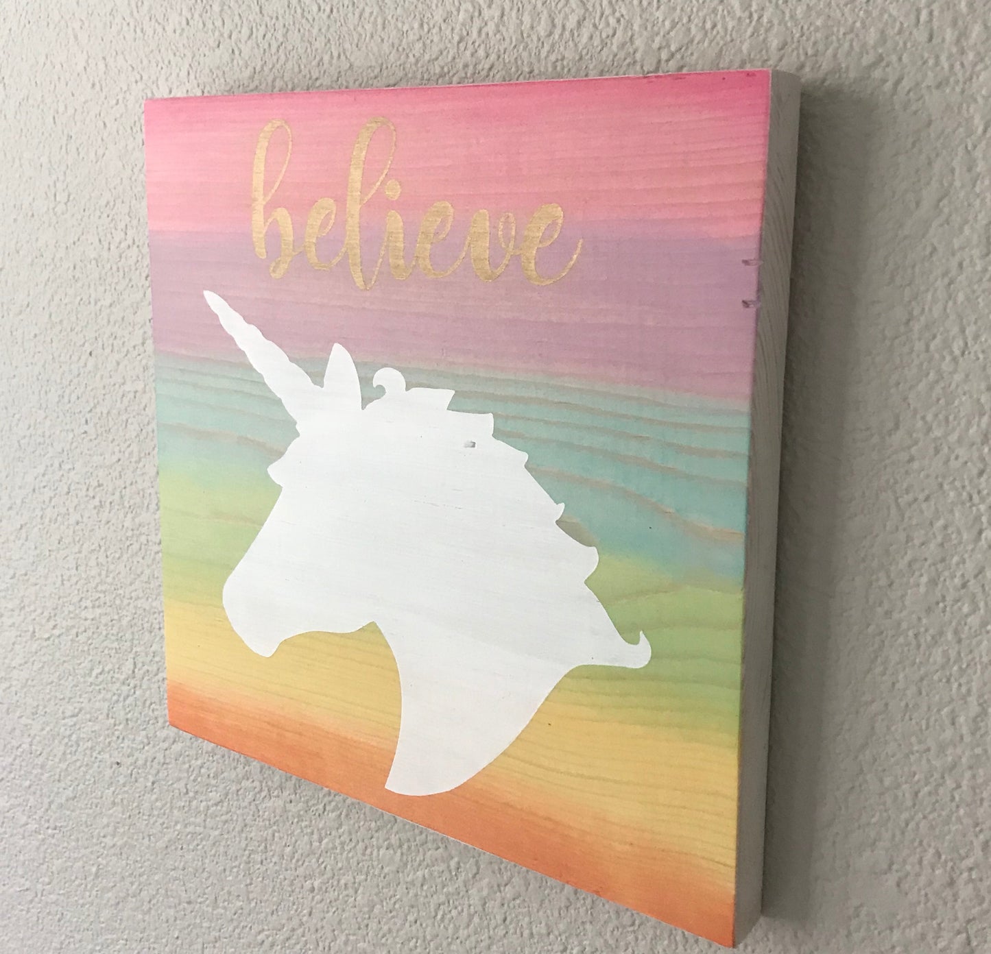 Rainbow Unicorn Wood Sign