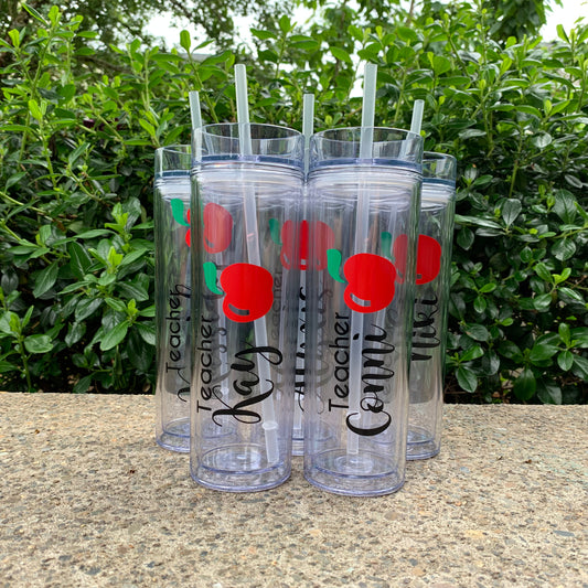 Personalized Teacher Name Water Tumbler with Apple